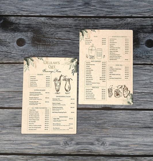 Double-sided MDF menu boards (menus), customized restaurant menu by RestroCart, New Delhi, 2025 delivery